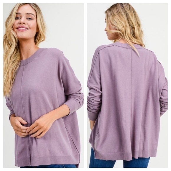 Mauve Sweater Top with Long Dolman Sleeves - Picture 1 of 5